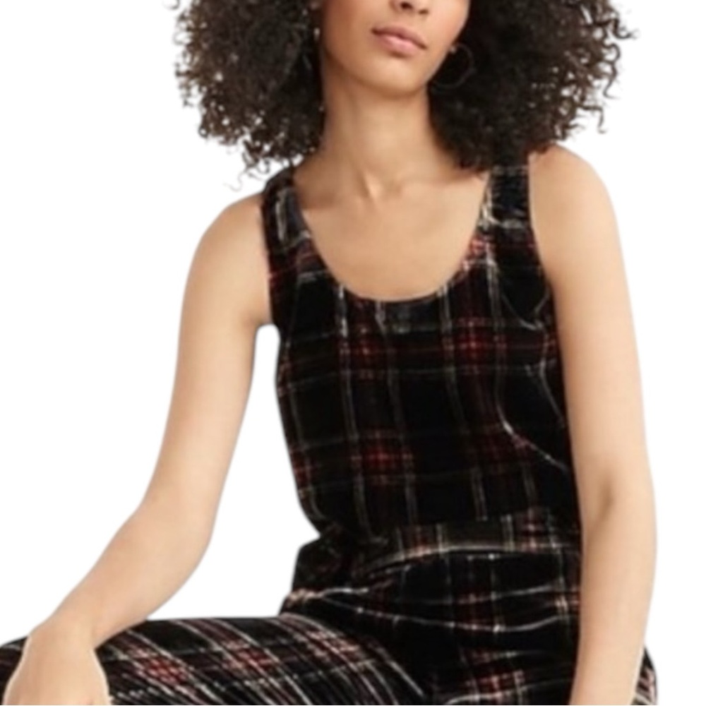 J. CREW Women’s Black Red Velvet Tank Top Size 8 Stewart Tartan Sleeveless - Picture 1 of 15
